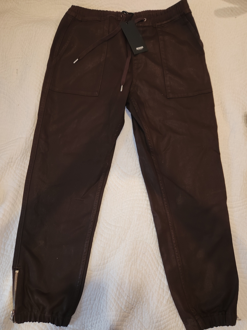 HUDSON Brown Coated Denim Jogger Pants Size M NWT